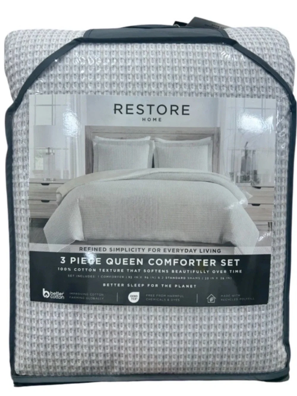 Restore Home 3 Piece Curated Queen Tan and Gray Comforter Set NEW
